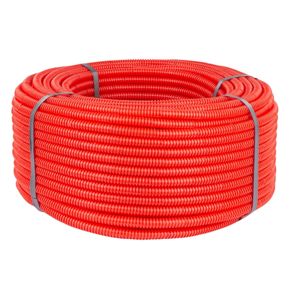 Труба гофрированная ПНД TDM 16 мм лёгкая с протяжкой красная [бухта 100м] (гофра для кабеля)
