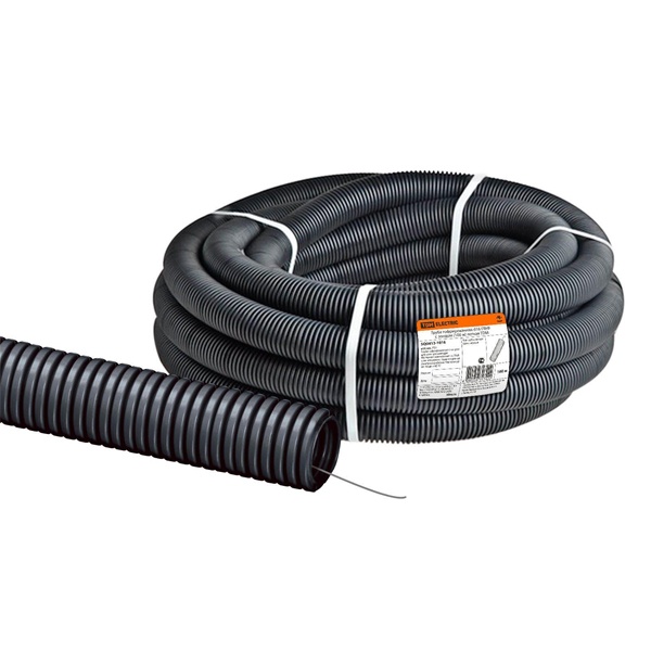 Труба гофрированная ПНД FRHF TDM 20 мм лёгкая безгалогенная трудногорючая с зондом черная [100м] (гофра для кабеля)