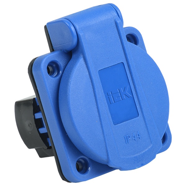 Розетка на панель с заземлением ИЭК MAGNUM РП11-3 Schuko 2P+E 16A с крышкой IP44 синий