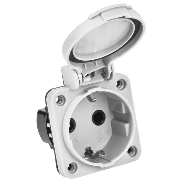 Розетка на панель с заземлением ИЭК MAGNUM РП13-3 Schuko 2P+E 16A с крышкой IP54 серый