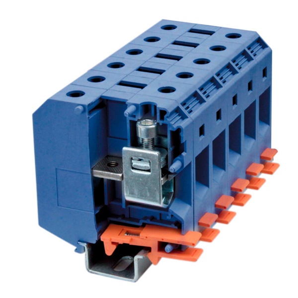 Клемма проходная DKC Nuputuk 50 кв.мм винтовой зажим 2 точки подключения синяя