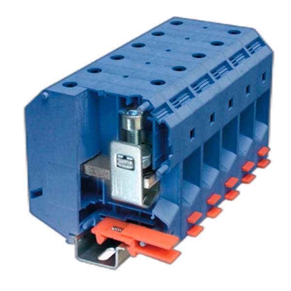 Клемма проходная DKC Nuputuk 95 кв.мм винтовой зажим 2 точки подключения синяя