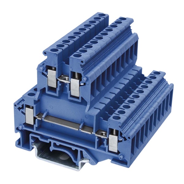 Клемма двухуровневая DKC Nuputuk 2.5 кв.мм винтовой зажим 4 точки подключения синяя