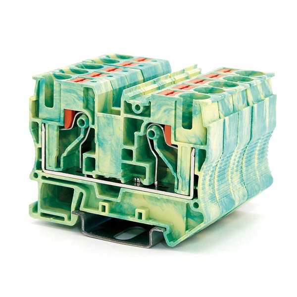 Клемма заземления DKC Nuputuk 10 кв.мм зажим push-in 2 точки подключения желто-зеленая