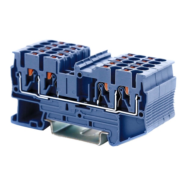 Клемма проходная DKC Nuputuk 2.5 кв.мм зажим push-in 4 точки подключения синяя