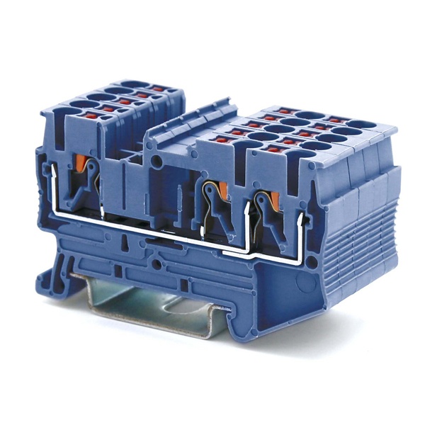 Клемма проходная DKC Nuputuk 2.5 кв.мм зажим push-in 3 точки подключения синяя