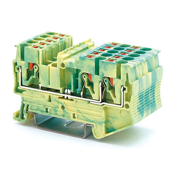 Клемма заземления DKC Nuputuk 2.5 кв.мм зажим push-in 3 точки подключения желто-зеленая