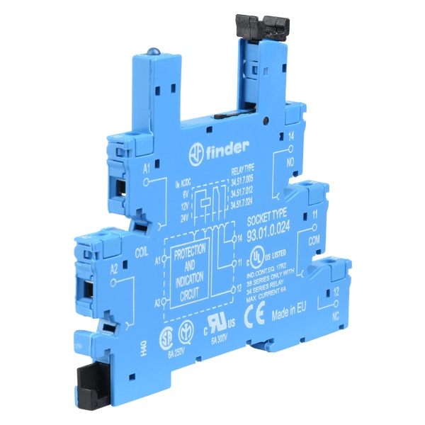 Розетка Finder с винтовыми клеммами (с зажимной клетью) для реле 34 серии; питание 24В АС/DC