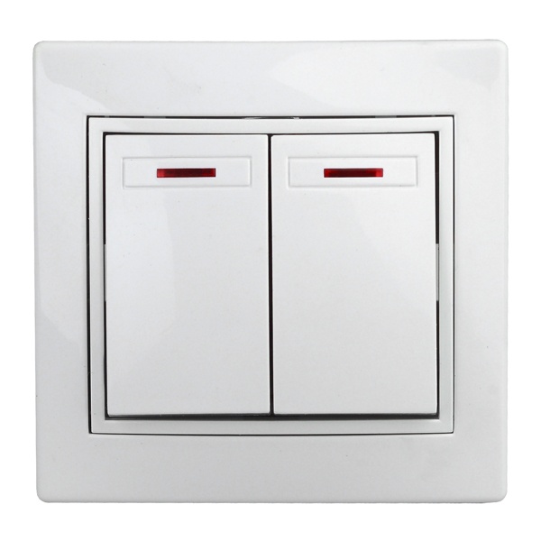 Выключатель двухклавишный с подсветкой Intro 10А 250В IP20 Plano, белый 1-105-01