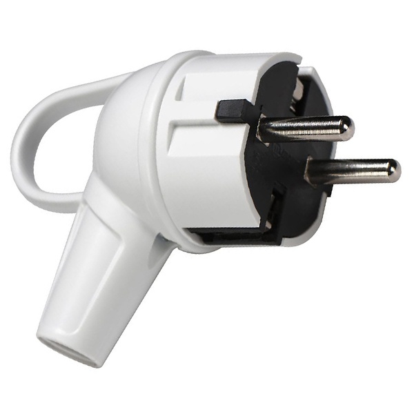 Вилка с заземлением Makel 2P+E 16А угловая с кольцом белая