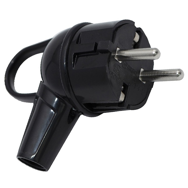 Вилка с заземлением Makel 2P+E 16А угловая с кольцом черная