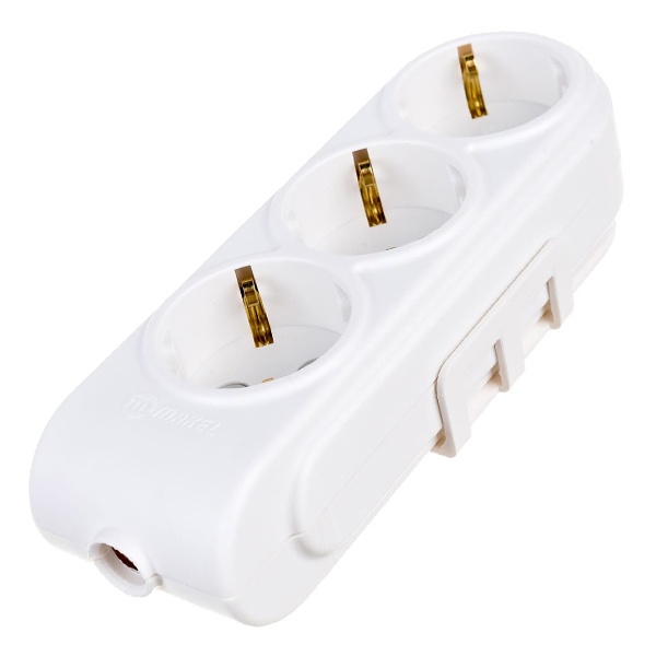 Колодка электрическая Makel на 3 розетки 16А с заземлением и шторками белая