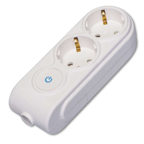 Колодка электрическая Makel на 2 розетки 16А с заземлением, шторками и выключателем белая