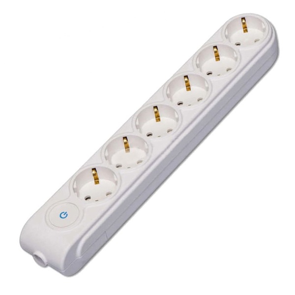 Колодка электрическая Makel на 6 розеток 16А с заземлением, шторками и выключателем белая