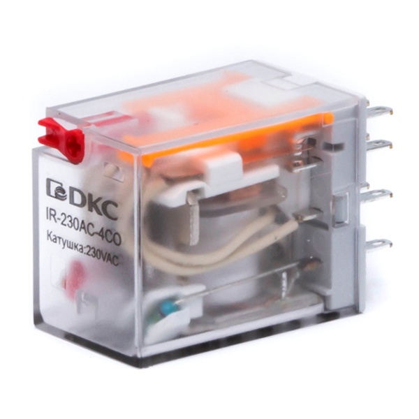 Реле миниатюрное DKC 6А 4CO AgSnO2 230В AC тест, светодиод IP50