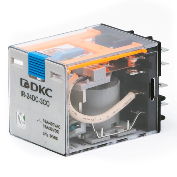 Реле миниатюрное DKC 16А 3CO AgSnO2 24В DC тест, светодиод, защитный диод IP50