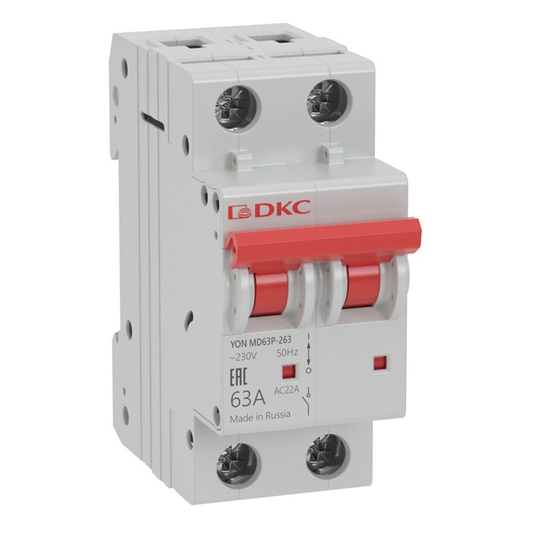 Выключатель нагрузки модульный DKC YON MD63P 63A 2P однофазный (рубильник)