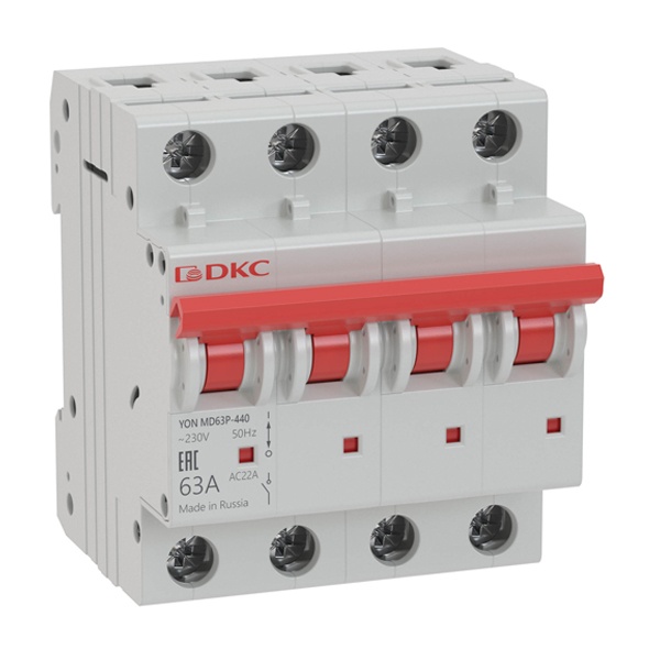 Выключатель нагрузки модульный DKC YON MD63P 40A 4P трехфазный (рубильник)