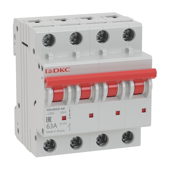 Выключатель нагрузки модульный DKC YON MD63P 63A 4P трехфазный (рубильник)