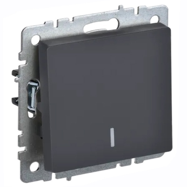 Переключатель 1-клавишный ИЭК BRITE с индикацией 10А графит (ВС10-1-7-БрГ)