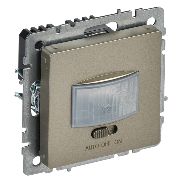 Датчик движения ИЭК BRITE 500Вт IP20 таймер 20сек-6мин, освещенность 10-1275Лк шампань (ДС10-1-БрШ)