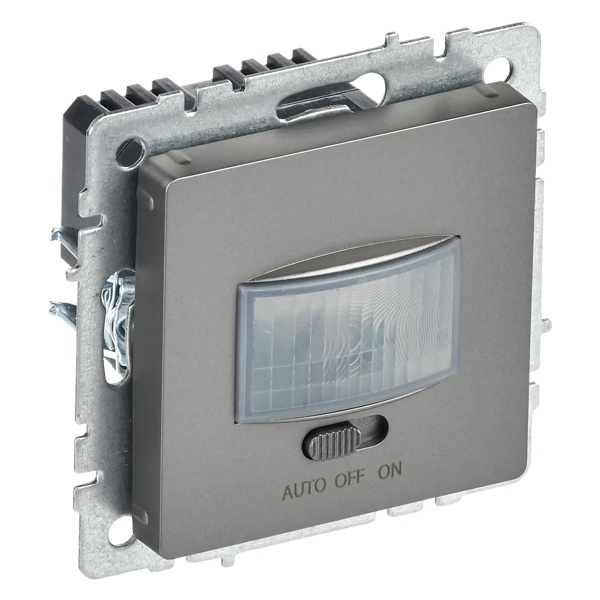 Датчик движения ИЭК BRITE 500Вт IP20 таймер 20сек-6мин, освещенность 10-1275Лк сталь (ДС10-1-БрС)