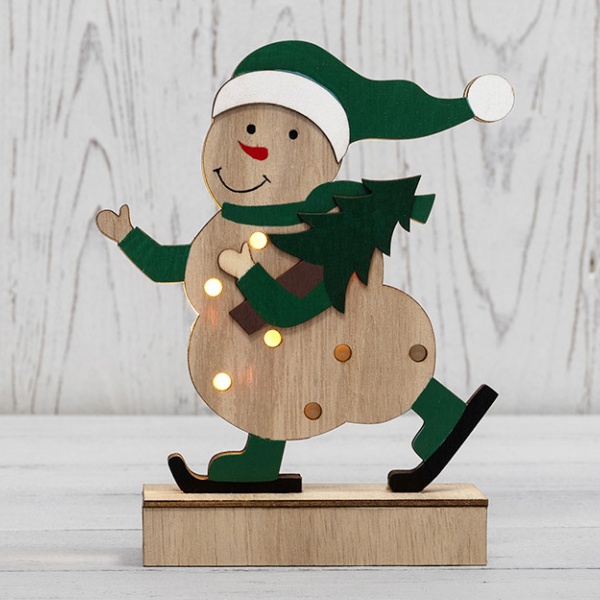 Деревянная фигурка с подсветкой Neon-Night Снеговик 18 см