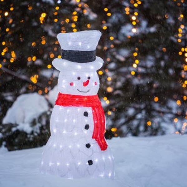 Акриловая светодиодная фигура Снеговик в шляпе, 38х38х72см IP65 трансформатор в комплекте