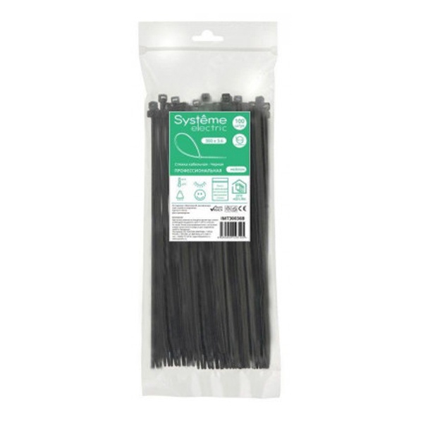Стяжка Systeme Electric кабельная нейлоновая 250х4,8 УФ в пакете с замком ЗИП-ЛОК чёрная [уп.100шт]