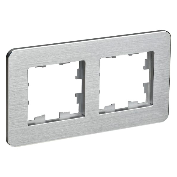 Рамка на 2 поста ИЭК BRITE металл алюминий матовый шероховатый RE AL (РУ-2-1-Бр)