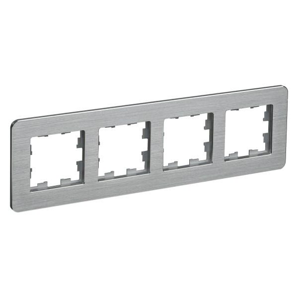 Рамка на 4 поста ИЭК BRITE металл алюминий матовый шероховатый RE AL (РУ-4-1-Бр)