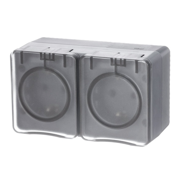 Двойная розетка SE AtlasDesign 2П+3 со шторками открытой установки Profi54 16А 250В IP54 серый