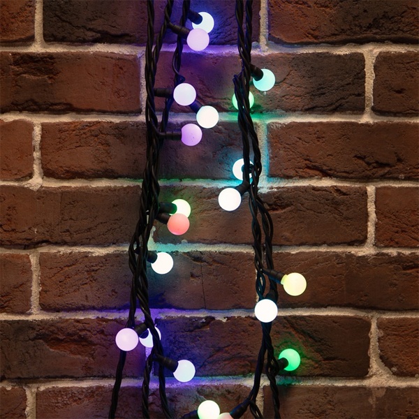 Гирлянда мультишарики, D17,5мм, 10м, черный каучук, 80LED IP65 230V свечение с динамикой, цвет RGB