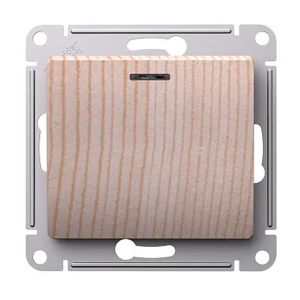 Одноклавишный выключатель с подсветкой SE Glossa 10A механизм, дерево сосна