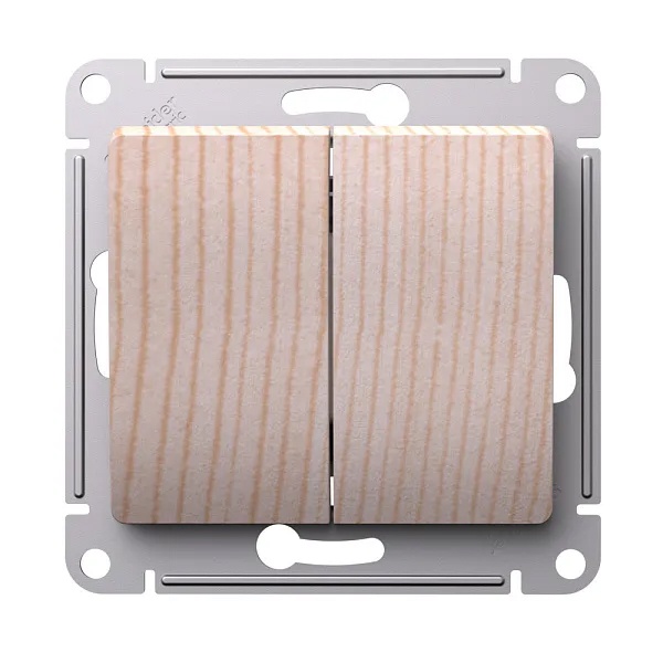 Двухклавишный выключатель SE Glossa 10A механизм, дерево сосна