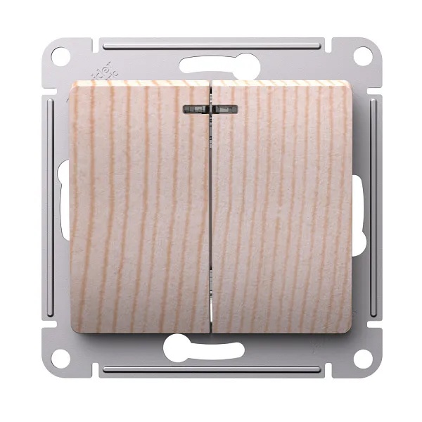 Двухклавишный выключатель с подсветкой SE Glossa 10A механизм, дерево сосна
