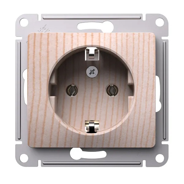 Розетка с заземлением SE Glossa 16А механизм, дерево сосна