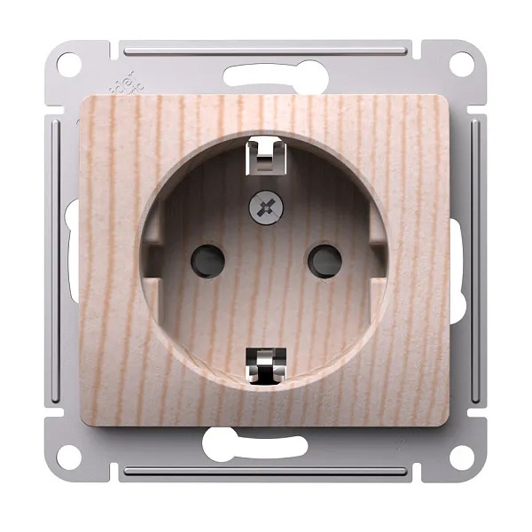 Розетка с заземлением со шторками SE Glossa 16А механизм, дерево сосна