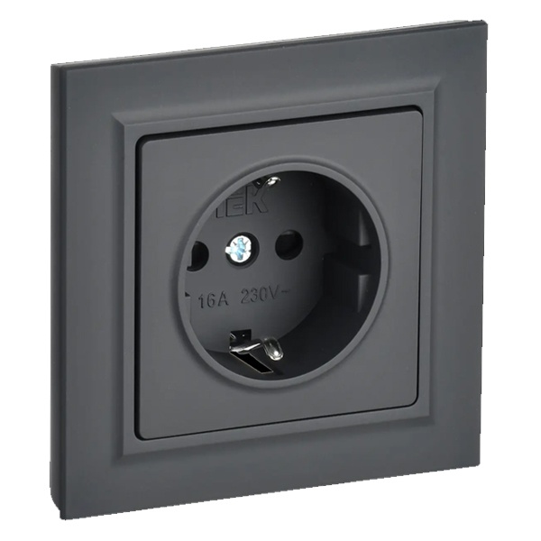 Розетка ИЭК BRITE 2P+E Schuko со шторками 16А в сборе графит (РСР14-1-0-БрГ)
