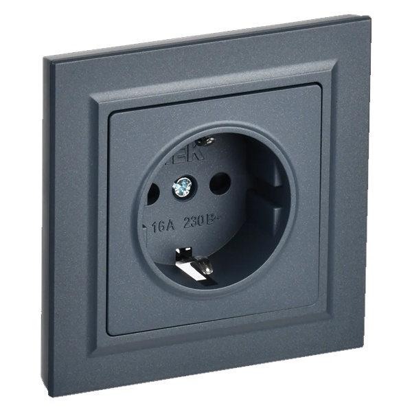 Розетка ИЭК BRITE 2P+E Schuko со шторками 16А в сборе маренго (РСР14-1-0-БрМ)