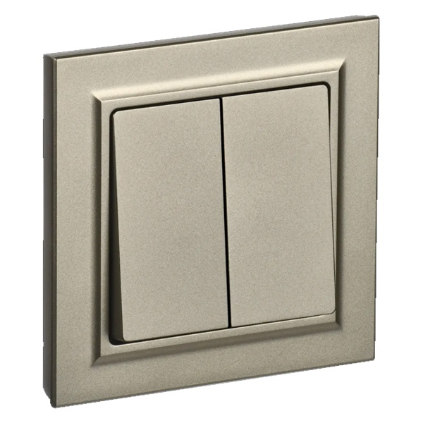 Выключатель 2-клавишный ИЭК BRITE 10А в сборе шампань (ВСР10-2-0-БрШ)