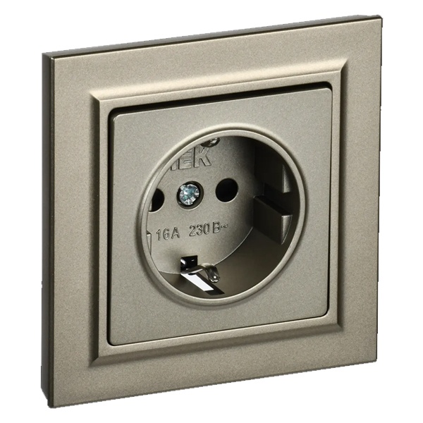 Розетка ИЭК BRITE 2P+E Schuko со шторками 16А в сборе шампань (РСР14-1-0-БрШ)