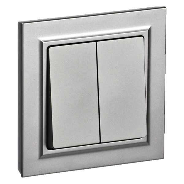 Выключатель 2-клавишный ИЭК BRITE 10А в сборе сталь (ВСР10-2-0-БрС)