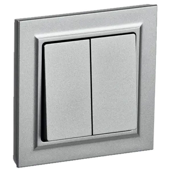 Выключатель 2-клавишный ИЭК BRITE 10А в сборе алюминий (ВСР10-2-0-БрА)