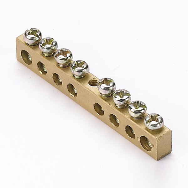 Шина DEKraft нулевая 100А 8 групп крепеж по центру сечение 6x9мм длина 64мм ШН101-08-100