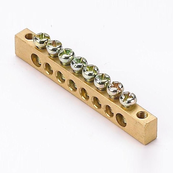 Шина DEKraft нулевая 100А 8 групп крепеж по краям сечение 6x9мм длина 65мм ШН102-08-100