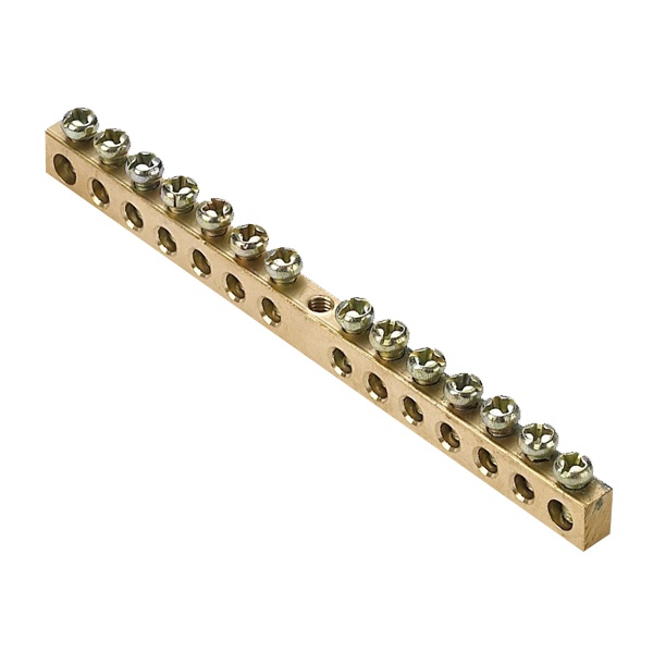 Шина DEKraft нулевая 100А 14 групп крепеж по центру сечение 6x9мм длина 109мм ШН101-14-100