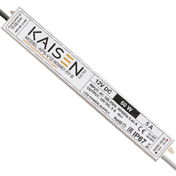 Блок питания для светодиодной ленты Kaisen 60W 24V 0-2,5A -30+40°С IP67 182х40х22 mm