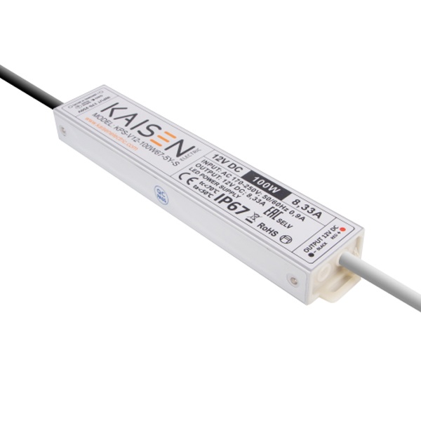 Блок питания для светодиодной ленты Kaisen 100W 24V 0-4,17A -30+40°С IP67 218х40х22 mm