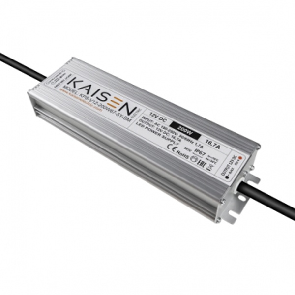Блок питания для светодиодной ленты Kaisen 200W 24V 0-8,33A -30+40°С IP67 225х65х35 mm